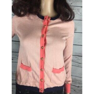 The Webster Miami at Target Pink Navy Classic Cardigan Sweater Gold Buttons XS
